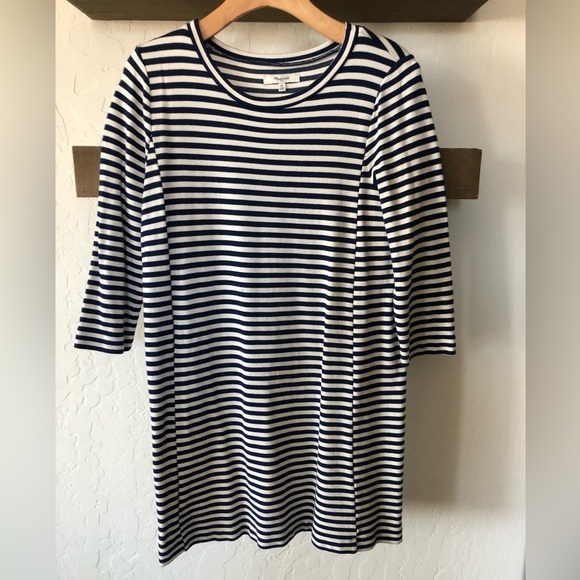 Madewell|Nautical striped Long sleeve shirt dress, size medium••Navy & white - Picture 2 of 12